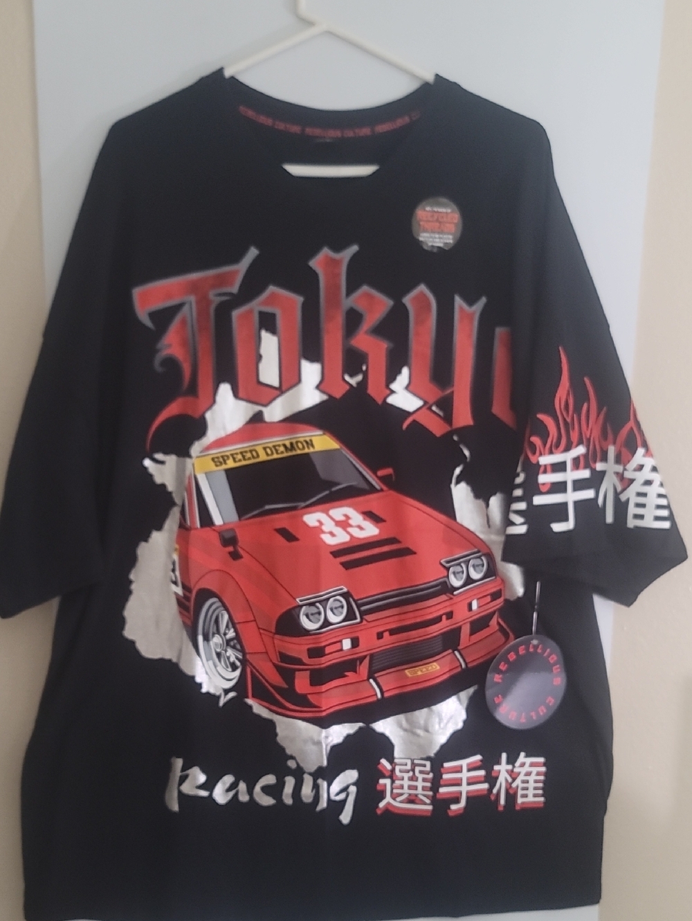 Black Tokyo Racing Graphic Tee with Red Car Print